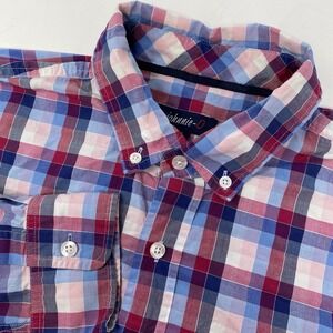 Johnnie-O Button Down Shirt Men Medium M Blue Red Plaid Egyptian Cotton Long Slv